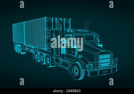 Illustration vectorielle stylisée du camion-remorque du tracteur-conteneur Illustration de Vecteur