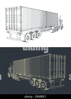 Illustrations vectorielles stylisées de modèles de camion-remorque de tracteur-conteneur Illustration de Vecteur