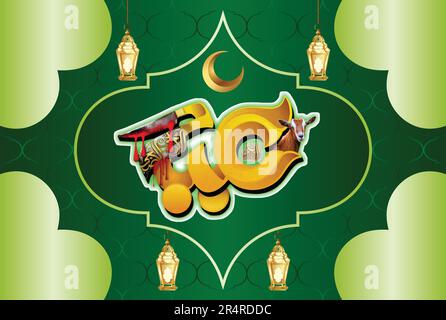 EID QURBAN, Eid ul Adha Mubarak conception islamique avec le modèle arabe et la calligraphie Illustration de Vecteur