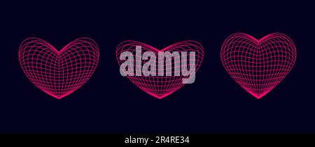 Ensemble de formes de coeur en forme de fil rose. grilles. Elément de conception de grille. Concept d'amour ou de cardiologie pour affiches, modèles, prospectus, bannières. Pack d'illustrations vectorielles Illustration de Vecteur