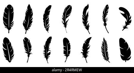 Icônes de plumes. Ensemble d'icônes de plumes noires isolées sur fond blanc. Silhouettes en plumes. Illustration vectorielle Illustration de Vecteur