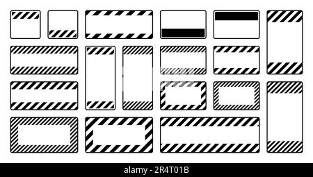 Divers panneaux d'avertissement noirs vierges avec lignes diagonales. Panneau attention, danger ou attention, signalisation du chantier. Panneau de signalisation réaliste Illustration de Vecteur