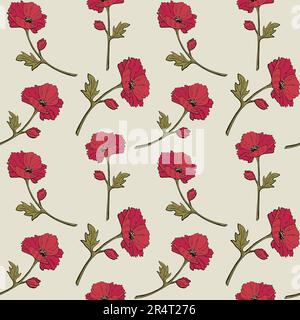 Viva magenta coquelicot motif, Doodle fleurs dessinées à la main. Illustration vectorielle Illustration de Vecteur