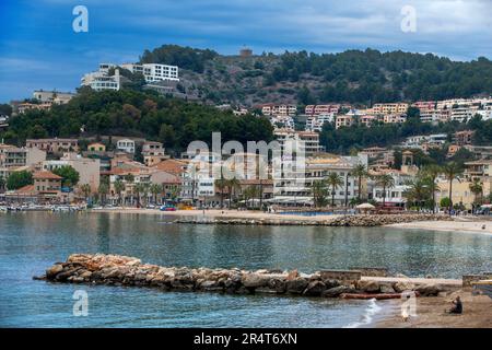 Plage de Platja de Port de soller, Port de Soller, Majorque, Iles Baléares, Espagne Banque D'Images