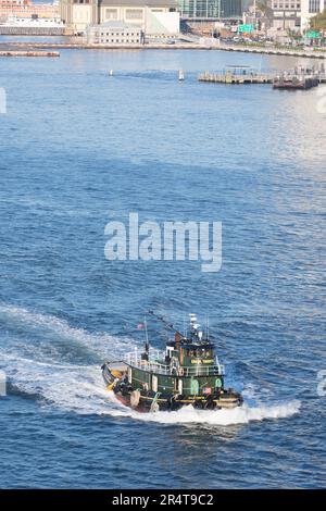 US, New York, bateau Tug sur le fleuve Hudson. Banque D'Images