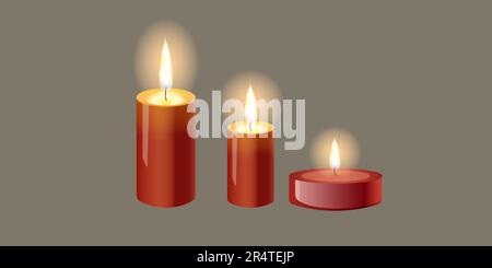 Bougies blanches de cire de soja Vector réaliste avec rouge feu Illustration de Vecteur