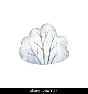 Illustration de l'hiver buisson neigeux isolé en arrière-plan. Élément aquarelle peint à la main pour carte de Noël, souvenirs, affiche d'hiver, joyeux nouveau Banque D'Images