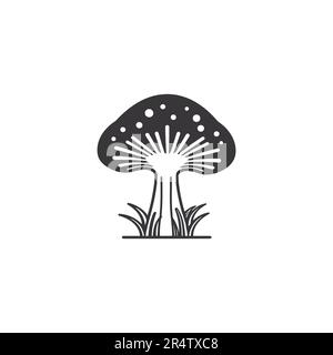 Voler agaric. Champignon poison. Illustration du vecteur d'encre. Imprimé à motif de lignes. Noir monochrome. Botanique, nature. Illustration vectorielle Illustration de Vecteur