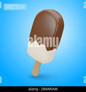 3D rendu de la popsicle sur un bâton avec glaçage au chocolat et saupoudrage. Restauration rapide, sucré, dessert d'été. Illustration brillante en dessin animé, plastique, argile Illustration de Vecteur