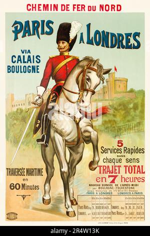 Chemin de fer du Nord. Paris à Londres via Calais Boulogne. Artiste inconnu. Affiche publiée en 1890s en France. Banque D'Images