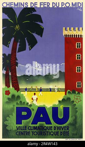 Pau. Ville climatique d'hiver. Centre touristique d'été par Ribes (dates inconnues). Affiche publiée en 1935 en France. Banque D'Images