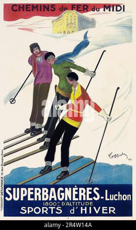 Suebagnères-Luchon. Sports d'hiver par Leonetto Cappiello (1875-1942). Affiche publiée en 1929 en France. Banque D'Images