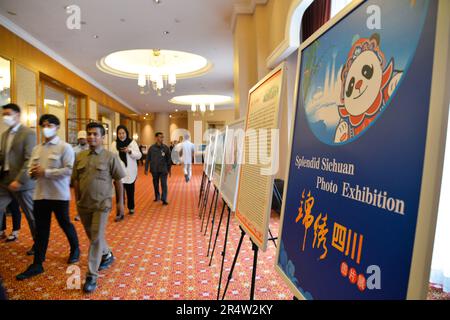 Jakarta, Indonésie. 29th mai 2023. Vous passerez devant des expositions à la Conférence économique et commerciale de la Chine (Sichuan) en Indonésie à Jakarta, Indonésie, 29 mai 2023. POUR ALLER AVEC 'la province chinoise du Sichuan, l'Indonésie s'engage à renforcer les liens économiques' crédit: Xu Qin/Xinhua/Alamy Live News Banque D'Images