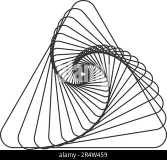Triangles en spirale. Prisme ou forme de pyramide torsadée. Symbole Delta. Illusion optique dynamique. Elément géométrique isolé sur fond blanc Illustration de Vecteur