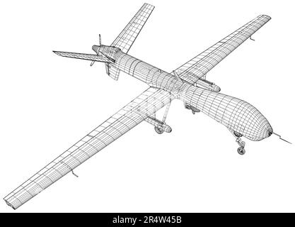 Avion.Rendu vectoriel de 3D.Drone militaire prédateur.Les couches de lignes visibles et invisibles sont séparées.Fil - châssis Illustration de Vecteur