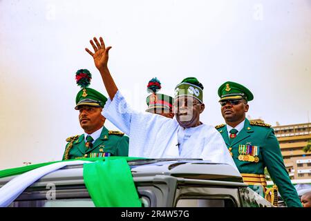 Abuja, Nigéria. 29th mai 2023. Le président élu du Nigeria, Bola Ahmed Tinubu, a prêté serment. La cérémonie a eu lieu dans un climat de sécurité serrée au site d'Eagle Square d'une capacité de 5 000 personnes, dans la capitale, Abuja. Banque D'Images