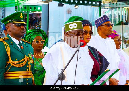 Abuja, Nigéria. 29th mai 2023. Le président élu du Nigeria, Bola Ahmed Tinubu, a prêté serment. La cérémonie a eu lieu dans un climat de sécurité serrée au site d'Eagle Square d'une capacité de 5 000 personnes, dans la capitale, Abuja. Banque D'Images