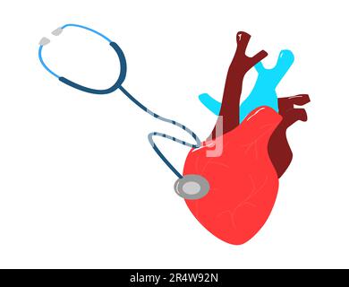 un cœur humain avec stéthoscope dans un style de dessin animé Illustration de Vecteur