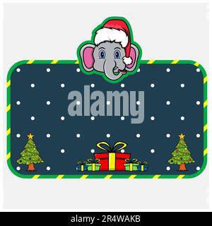 Carte de vœux de Noël et de nouvel an avec motif éléphant. Tête d'animal portant un chapeau de Noël. Vecteur et illustration. Illustration de Vecteur