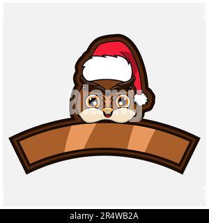 Logo, icône, filigrane, badge, emblème et étiquette de personnage Owl Head avec chapeau de Noël. Vecteur et illustration. Illustration de Vecteur