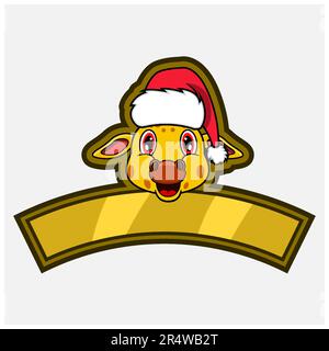 Logo, icône, filigrane, badge, emblème et étiquette de personnage Giraffe Head avec chapeau de Noël. Vecteur et illustration. Illustration de Vecteur