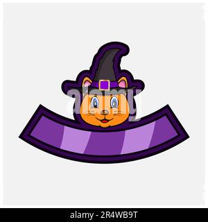 Adorable personnage de tête de chat. Pour logo, icône, badge, emblème et étiquette avec chapeau Witch. Vecteur et illustration. Illustration de Vecteur