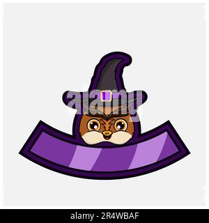 Adorable personnage Owl Head. Pour logo, icône, badge, emblème et étiquette avec chapeau Witch. Vecteur et illustration. Illustration de Vecteur