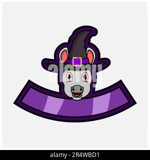 Adorable personnage Donkey Head. Pour logo, icône, badge, emblème et étiquette avec chapeau Witch. Vecteur et illustration. Illustration de Vecteur