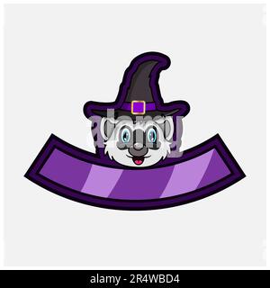 Adorable personnage Raccoon Head. Pour logo, icône, badge, emblème et étiquette avec chapeau Witch. Vecteur et illustration. Illustration de Vecteur