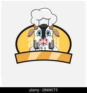 Cute Cow Chef et thème cuisine. Mascotte, personnage, logo, étiquette et icône. Vecteur et illustration. Illustration de Vecteur