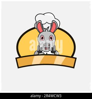 Mignon Donkey Chef et thème de cuisine. Mascotte, personnage, logo, étiquette et icône. Vecteur et illustration. Illustration de Vecteur