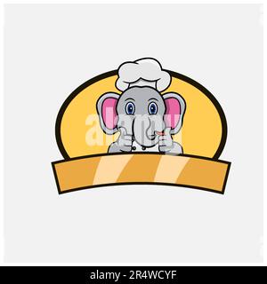 Mignon Elephant Chef et thème de cuisine. Mascotte, personnage, logo, étiquette et icône. Vecteur et illustration. Illustration de Vecteur