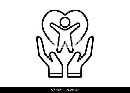 Icône de soins médicaux. icône main avec les gens et le cœur. icône liée à un mode de vie sain, bien-être. Style icône de ligne. Modification de conception vectorielle simple Illustration de Vecteur
