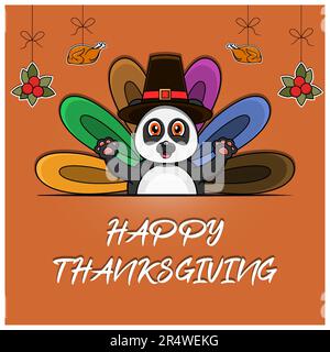 Carte de vœux, affiche ou prospectus de fête de Thanksgiving avec personnage Panda. Vecteur et illustration. Illustration de Vecteur