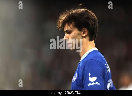 Photo du dossier datée du 12-04-2023 de Joao Felix, qui revient à l'Atletico Madrid avec Chelsea choisissant de ne pas retenir l'ailier du Portugal après son contrat de prêt, selon le président du club espagnol Enrique Cerezo. Date de publication : mardi 30 mai 2023. Banque D'Images