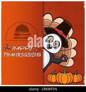 Carte de Thanksgiving avec motif Panda. Bonne action de grâces. Idéal pour les cartes de vœux, les affiches ou les prospectus. Illustration vectorielle. Illustration de Vecteur