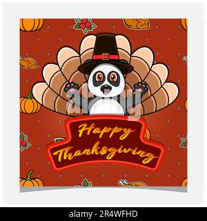 Carte de Thanksgiving avec joli motif panda. Carte de vœux, affiche, prospectus et invitation. Vecteur et illustration. Illustration de Vecteur