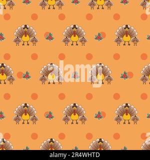 Jolis motifs d'automne sans couture pour papiers peints et motif mural avec trois oiseaux de dinde. Vecteur et illustration. Illustration de Vecteur