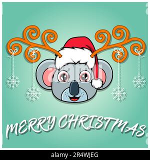 Carte de Noël à motif dessin animé de koala. Porter un chapeau et Noël drôle. Vecteur et illustration. Illustration de Vecteur