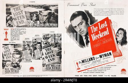 Le week-end perdu est un film américain de 1945 avec Ray Milland et Jane Wyman. Réalisé par Billy Wilder et basé sur le roman de Charles Jackson du même nom il raconte l'histoire d'un écrivain alcoolique. Le film apparaît sur le National Film Registry de la Bibliothèque du Congrès. Banque D'Images