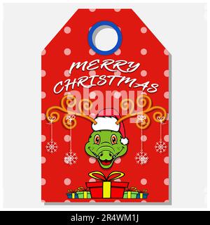 Merry Christmas Happy New Year étiquette dessinée à la main avec adorable motif tête de crocodile. Vecteur et illustration. Illustration de Vecteur