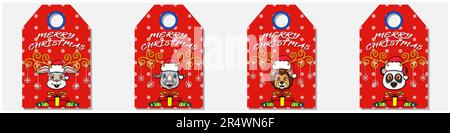 Ensemble de décorations de Noël et de nouvel an dessinées à la main avec motif de personnages de la tête mignonne. Vecteur et illustration. Illustration de Vecteur