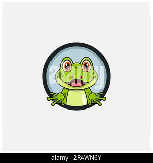 Design de personnage Funny Frog Head. Idéal pour le logo, l'étiquette, le modèle et l'icône. Vecteur et illustration. Illustration de Vecteur