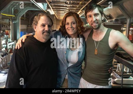 Avatar: L'année du chemin de l'eau : 2022 USA Directeur : James Cameron Jon Landau, Sigourney Weaver, Joel David Moore photo de tournage Banque D'Images