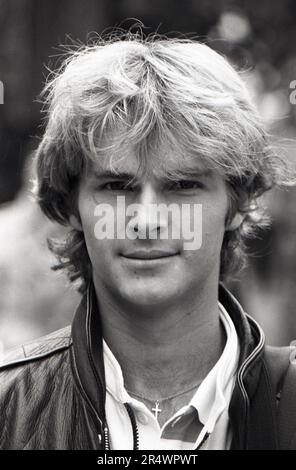 Portrait du joueur de tennis français Thierry Champion dans les stands de l'Open de France en juin 1983. Banque D'Images