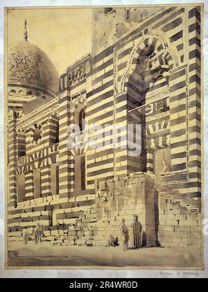 Mosquée d'el-Aschraff, c1866. Aquarelle. Richard Phene Spiers (1838-1916) architecte anglais. Extérieur de la mosquée Al-Barsbay du Sultan Ashref, Khan-e-Khalili, le Caire, Égypte. Architecture Bâtiment religieux islamique Banque D'Images