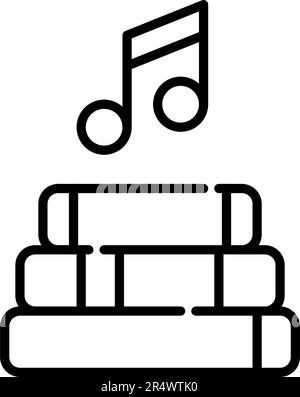 Notes musicales sur une pile de livres. Icône de l'application livre audio. Pixel Perfect, symbole de contour modifiable Illustration de Vecteur