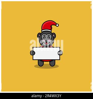 Mignon bébé King Kong avec Santa Clause Costume et apporter le papier blanc. Personnage, mascotte, icône, logo, dessin animé et dessin mignon. Vecteur et illustration. Illustration de Vecteur