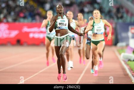 Mary Moraa (KEN) remporte le 800m féminin en 1:58,72 lors du Meeting International Mohammed VI d'Athletisme de Rabat au complexe sportif Prince Moulay Abdellah, dimanche 28 mai 2023, à Rabat, Maroc. (Jiro Mochizuki/image du sport) Banque D'Images