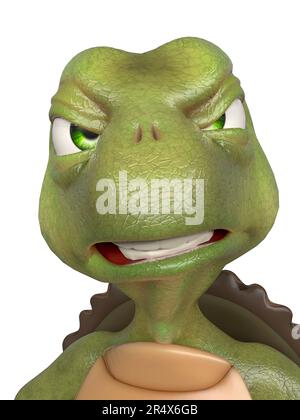 le dessin animé de tortue est un portrait d'identité en colère, illustration de 3d Banque D'Images